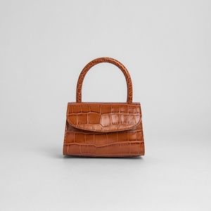 BY FAR Mini Solar Croc Embossed Bag (Tan)